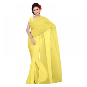 Georgette Plain Saree With Blouse (Lemon Yellow, 5-6 Mtrs)