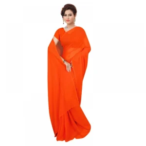 Georgette Plain Saree With Blouse (Orange, 5-6 Mtrs)