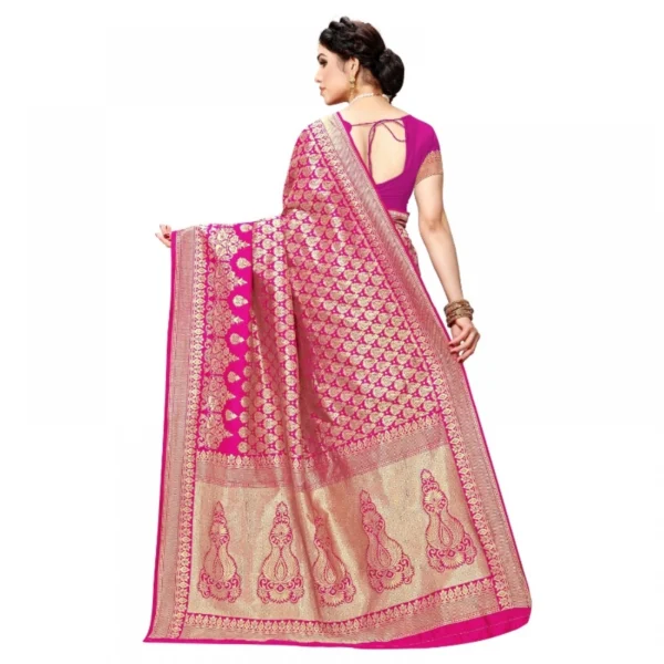 Jacquard Silk Kanjivaram Jacquard Silk Saree With Blouse (Pink, 5-6 Mtrs) - Image 4