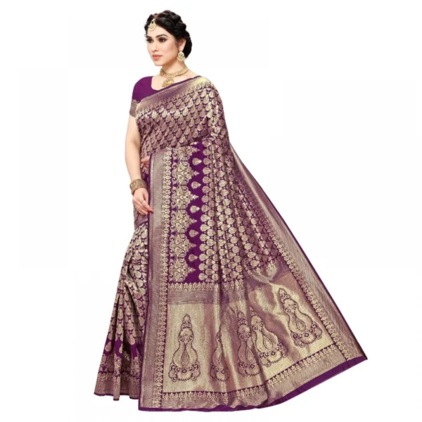 Jacquard Silk Kanjivaram Jacquard Silk Saree With Blouse (Jamli, 5-6 Mtrs) - Image 3