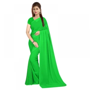 Georgette Plain Saree With Blouse (parrot Green, 5-6 Mtrs)