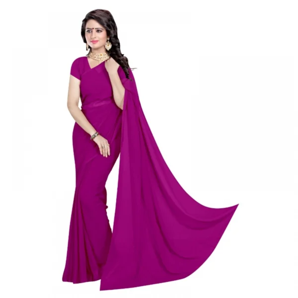 Georgette Plain Saree With Blouse (Jamli, 5-6 Mtrs)