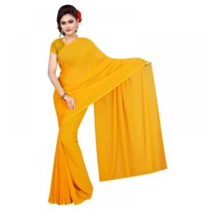 Georgette Plain Saree With Blouse (Gold, 5-6 Mtrs)