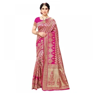 Jacquard Silk Kanjivaram Jacquard Silk Saree With Blouse (Pink, 5-6 Mtrs)