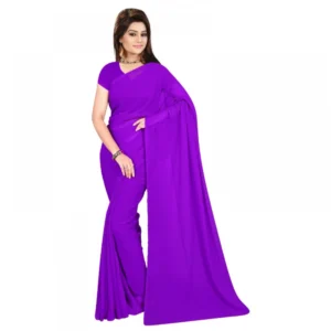 Georgette Plain Saree With Blouse (Purple, 5-6 Mtrs)
