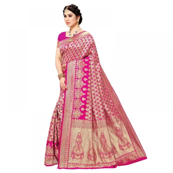 Jacquard Silk Kanjivaram Jacquard Silk Saree With Blouse (Pink, 5-6 Mtrs) - Image 3