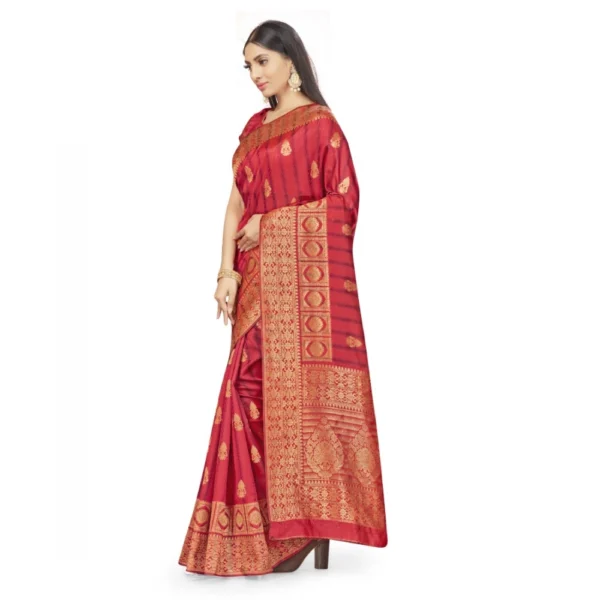 Banarasi Silk Saree With Blouse (Peach, 5-6Mtrs) - Image 4