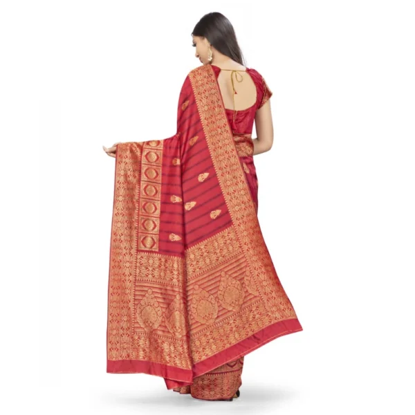 Banarasi Silk Saree With Blouse (Peach, 5-6Mtrs) - Image 3