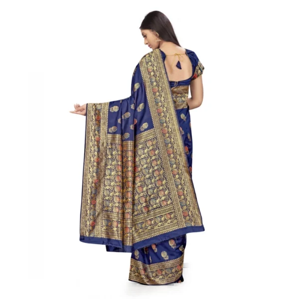 Banarasi Silk Saree With Blouse (Navy Blue, 5-6Mtrs) - Image 2