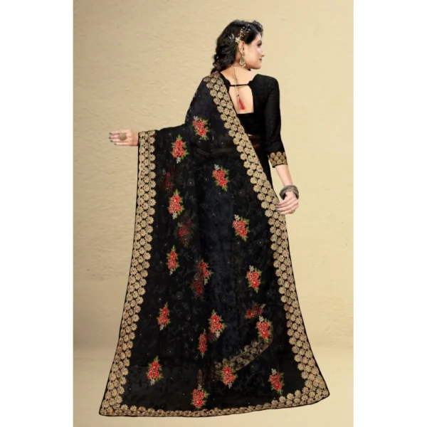 Net Saree With Blouse (Black, 5-6Mtrs) - Image 2