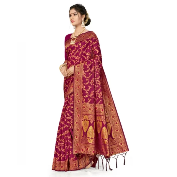 Banarasi Silk Saree With Blouse (Wine, 5-6Mtrs) - Image 3