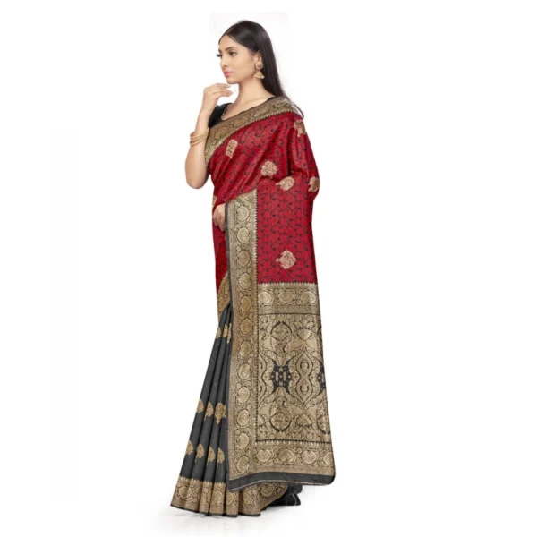 Banarasi Silk Saree With Blouse (Black, Red, 5-6Mtrs) - Image 4