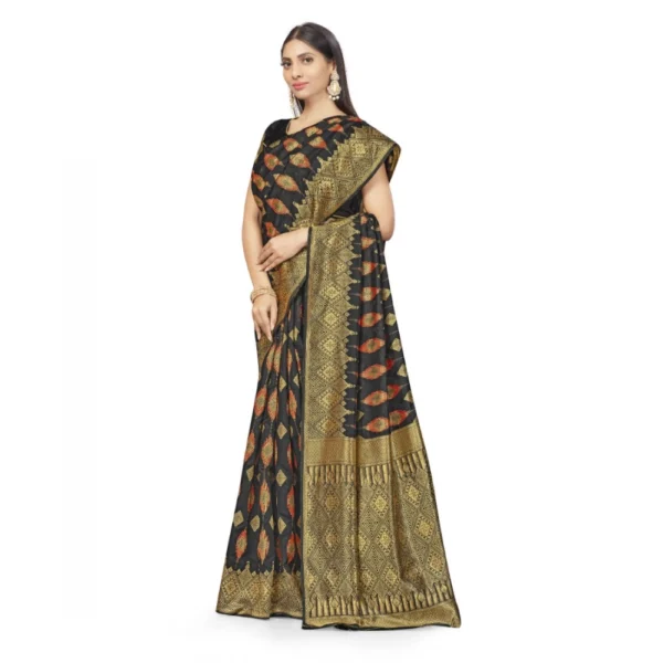 Banarasi Silk Saree With Blouse (Black, 5-6Mtrs) - Image 2