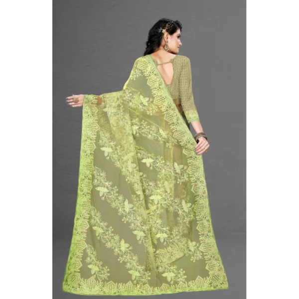 Net Saree With Blouse (Pista Green, 5-6Mtrs) - Image 2