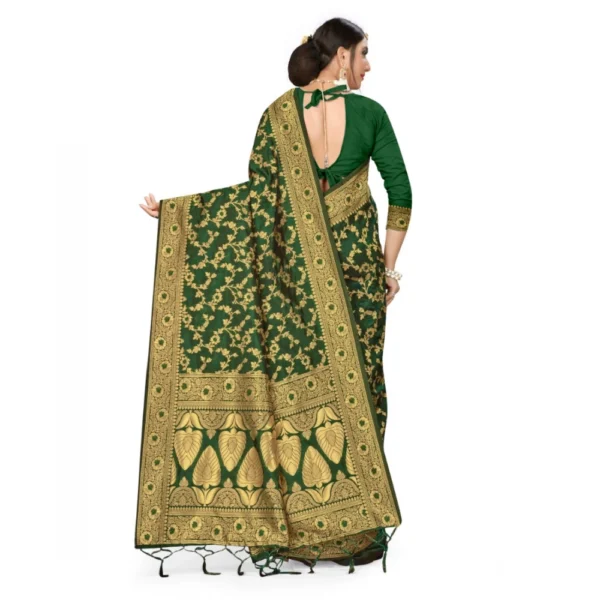 Banarasi Silk Saree With Blouse (Green, 5-6Mtrs) - Image 2