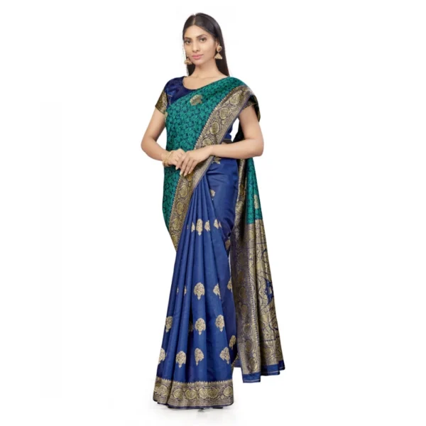 Banarasi Silk Saree With Blouse (Navy Blue, Rama, 5-6Mtrs) - Image 2