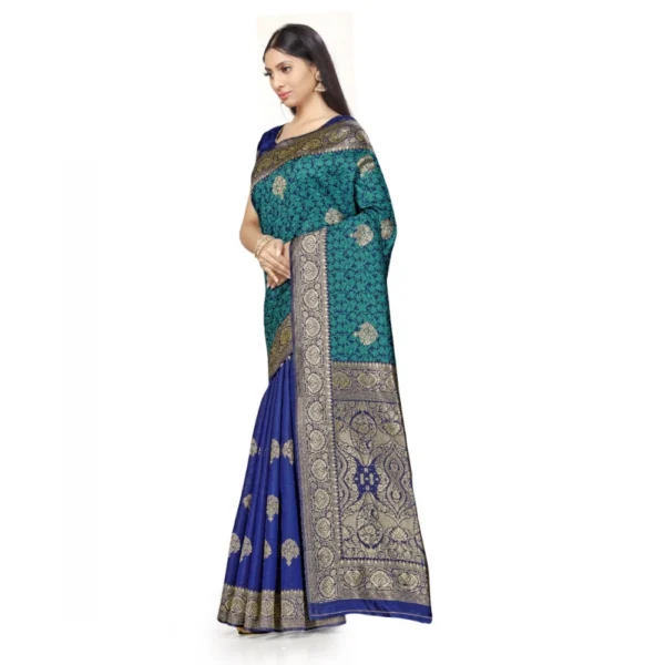 Banarasi Silk Saree With Blouse (Navy Blue, Rama, 5-6Mtrs) - Image 4