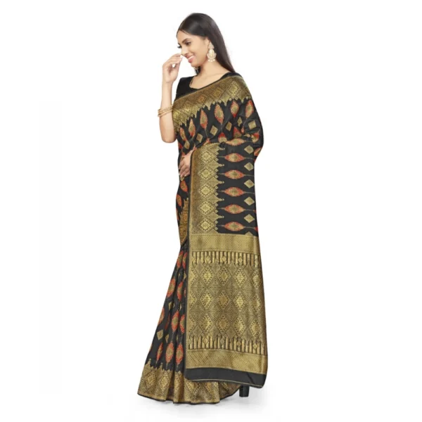 Banarasi Silk Saree With Blouse (Black, 5-6Mtrs) - Image 4
