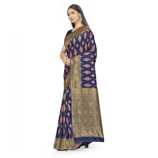 Banarasi Silk Saree With Blouse (Navy Blue, 5-6Mtrs) - Image 4
