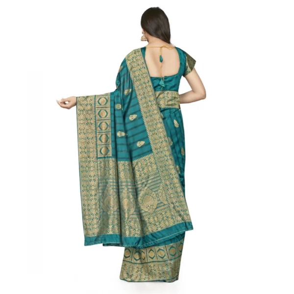 Banarasi Silk Saree With Blouse (Peach, 5-6Mtrs) - Image 3