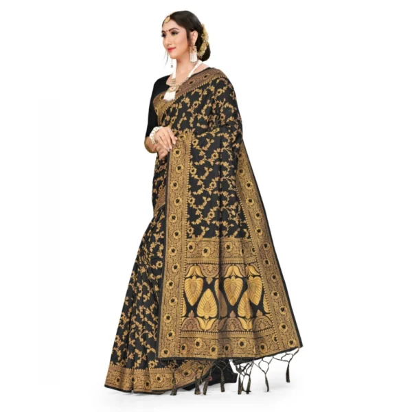 Banarasi Silk Saree With Blouse (Black, 5-6Mtrs) - Image 3