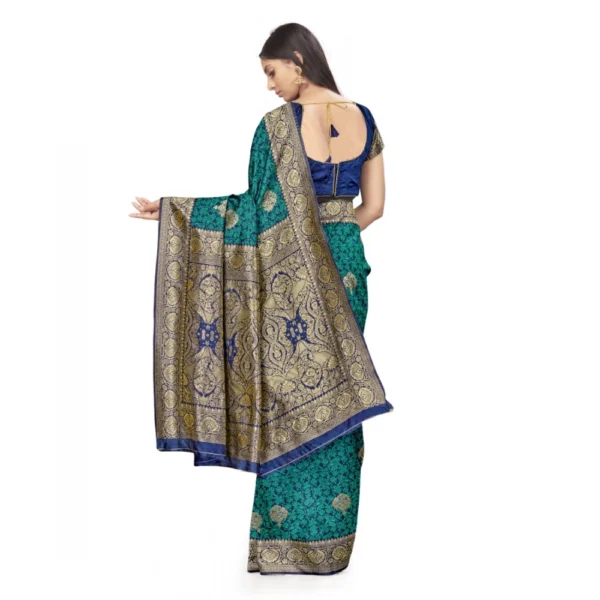 Banarasi Silk Saree With Blouse (Navy Blue, Rama, 5-6Mtrs) - Image 3