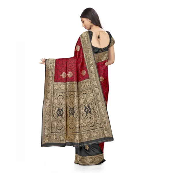 Banarasi Silk Saree With Blouse (Black, Red, 5-6Mtrs) - Image 3