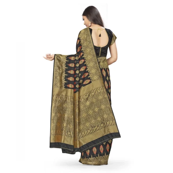 Banarasi Silk Saree With Blouse (Black, 5-6Mtrs) - Image 3