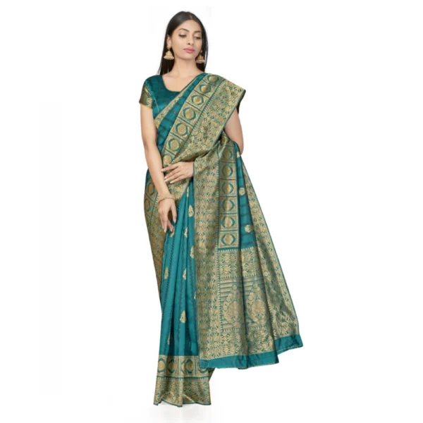 Banarasi Silk Saree With Blouse (Peach, 5-6Mtrs) - Image 2