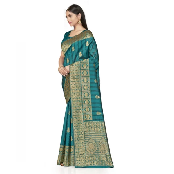 Banarasi Silk Saree With Blouse (Peach, 5-6Mtrs) - Image 4