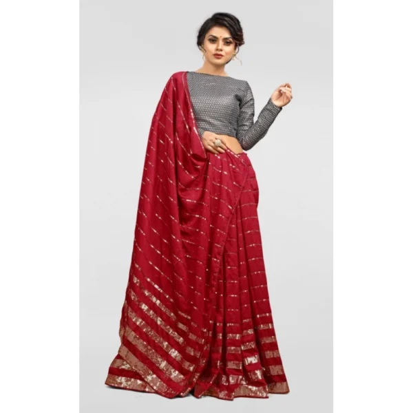 Vichitra Saree with Blouse (Red, 5-6 Mtrs) - Image 4