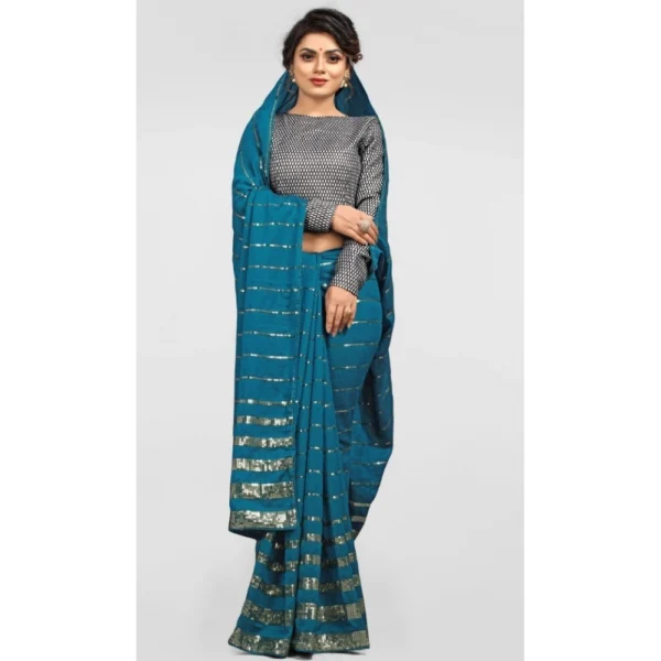 Vichitra Saree with Blouse (Rama, 5-6 Mtrs) - Image 4