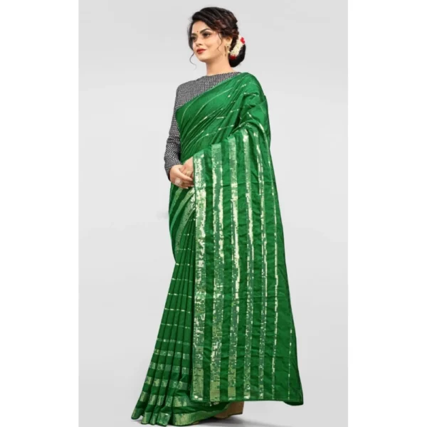 Vichitra Saree with Blouse (Green, 5-6 Mtrs) - Image 3