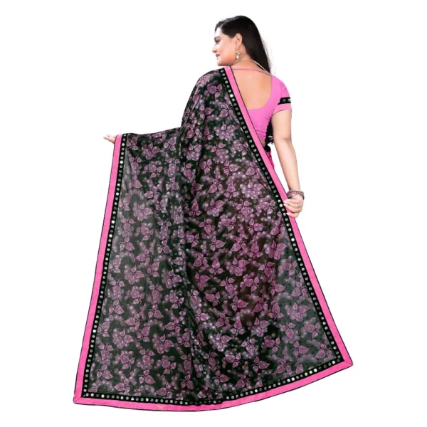 Lycra Blend Saree with Blouse (Pink, 5-6 Mtrs) - Image 2