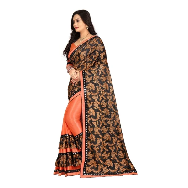 Lycra Blend Saree with Blouse (Orange, 5-6 Mtrs) - Image 3