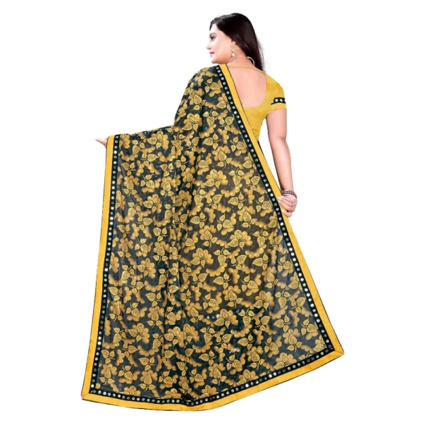 Lycra Blend Saree with Blouse (Mustard, 5-6 Mtrs) - Image 2
