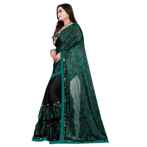 Lycra Blend Saree with Blouse (Green, 5-6 Mtrs) - Image 3