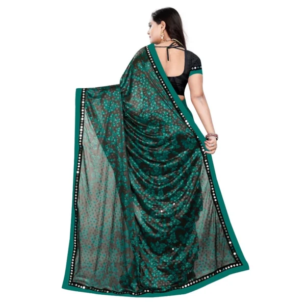 Lycra Blend Saree with Blouse (Green, 5-6 Mtrs) - Image 2