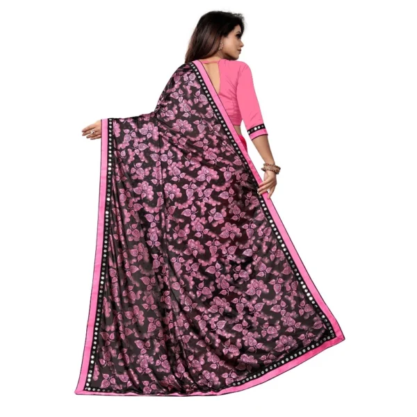 Lycra Blend Saree with Blouse (Pink, 5-6 Mtrs) - Image 2