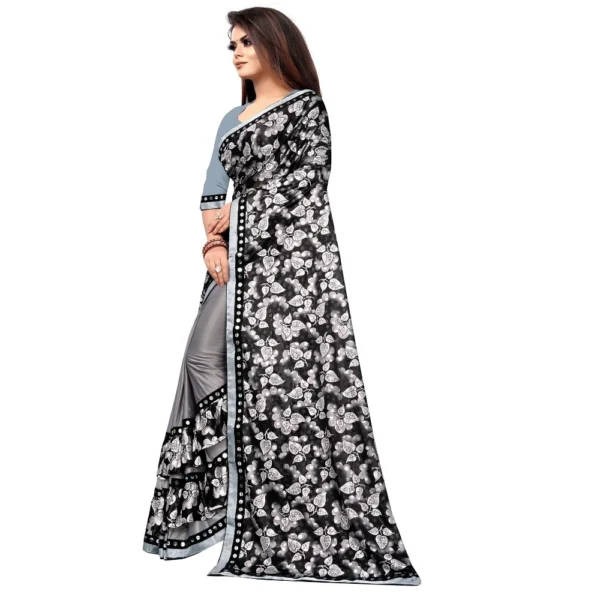 Lycra Blend Saree with Blouse (Grey, 5-6 Mtrs) - Image 3