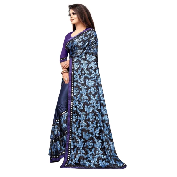 Lycra Blend Saree with Blouse (Blue, 5-6 Mtrs) - Image 3