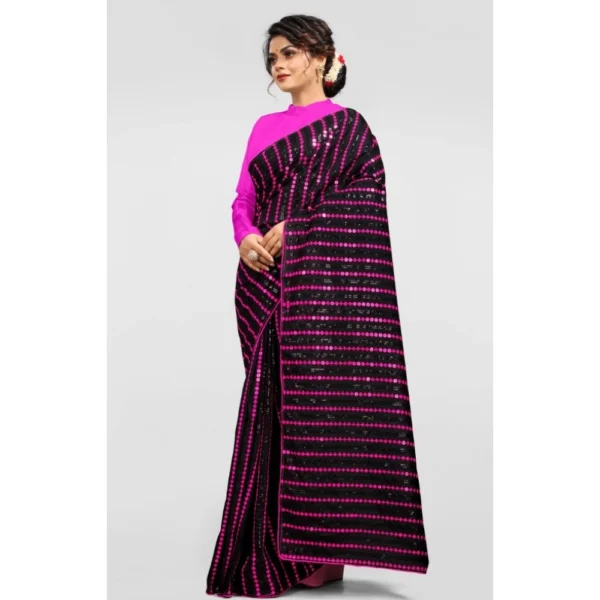 Vichitra Saree with Blouse (Pink, 5-6 Mtrs) - Image 3