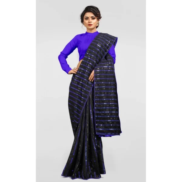 Vichitra Saree with Blouse (Blue, 5-6 Mtrs) - Image 4