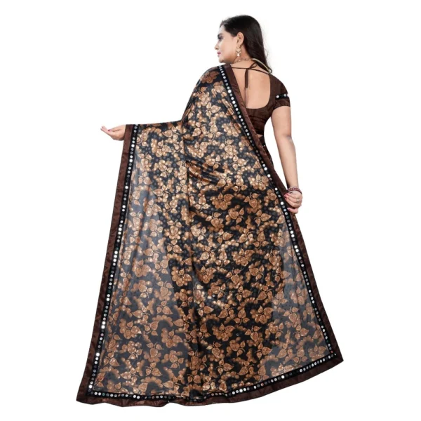 Lycra Blend Saree with Blouse (Coffee, 5-6 Mtrs) - Image 2