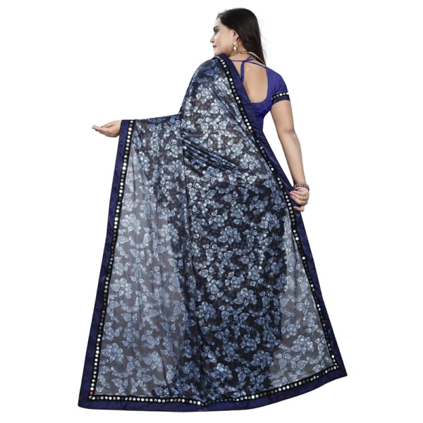 Lycra Blend Saree with Blouse (Blue, 5-6 Mtrs) - Image 2