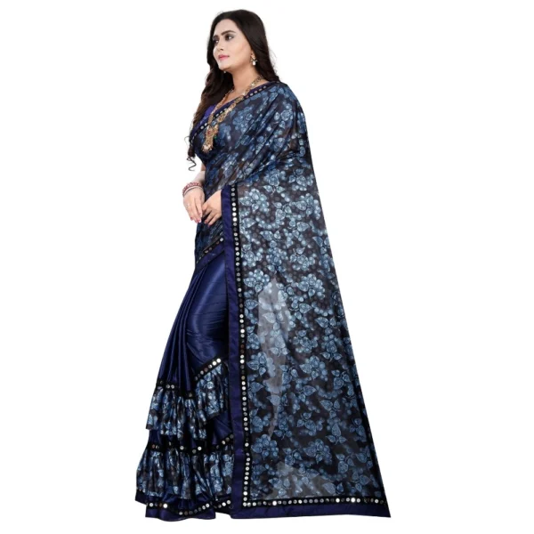 Lycra Blend Saree with Blouse (Blue, 5-6 Mtrs) - Image 3