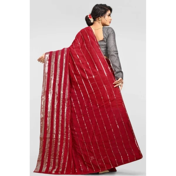 Vichitra Saree with Blouse (Red, 5-6 Mtrs) - Image 2