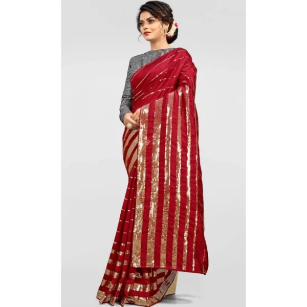 Vichitra Saree with Blouse (Red, 5-6 Mtrs) - Image 3