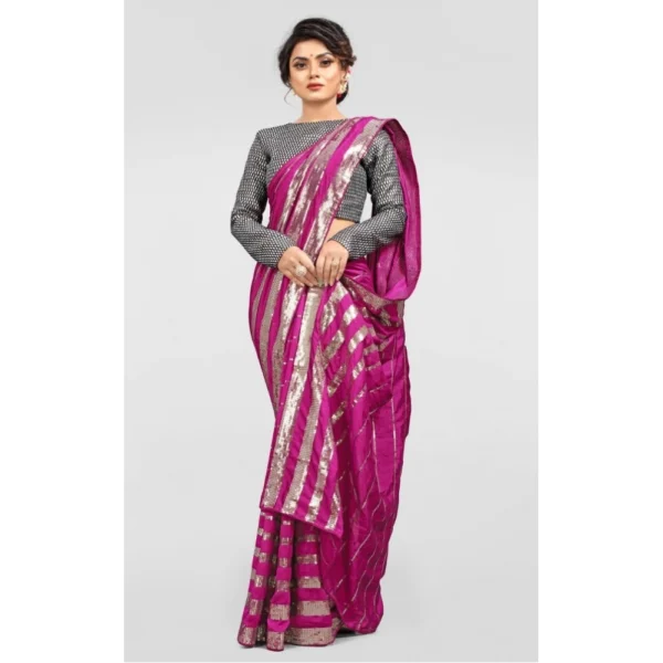 Vichitra Saree with Blouse (Pink, 5-6 Mtrs) - Image 4