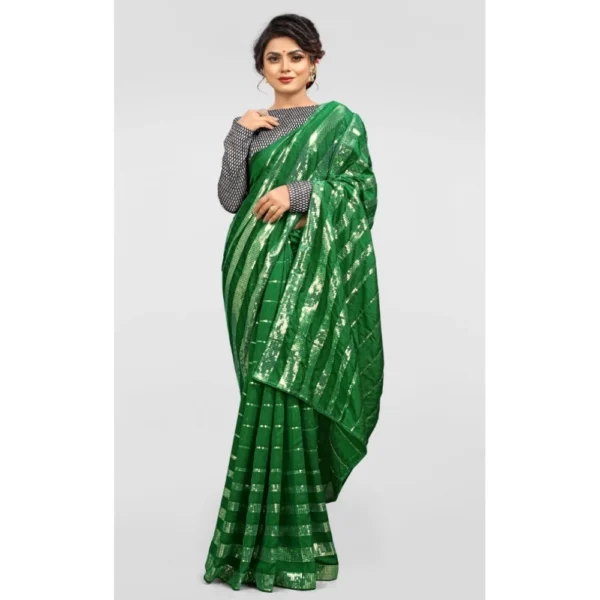 Vichitra Saree with Blouse (Green, 5-6 Mtrs) - Image 4